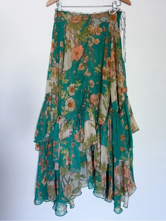 NWT Free People Palermo Villa Chiffon Maxi Skirt in Emerald Combo Size 6 - Picture 2 of 7